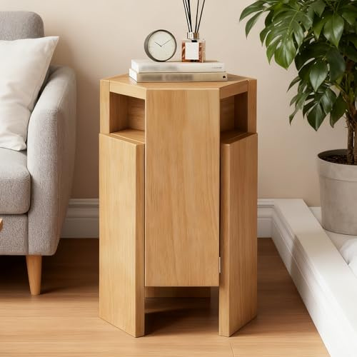 JS Space Taburetes Apilables Set de 2 - Sillas de Comedor de Madera, También Funcionan como Mesitas Laterales Apilables, Ahorran Espacio para Cocina, Dormitorio, Sala de E Natural Wood Without Wheels