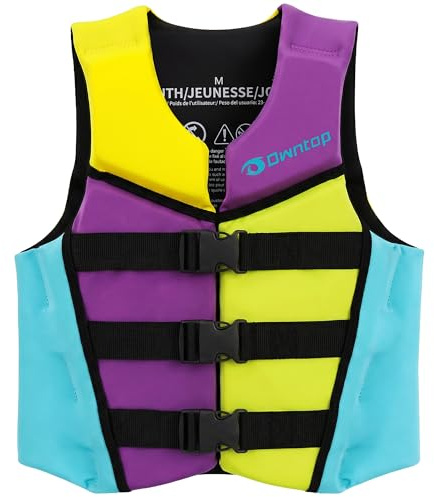 Owntop Chaleco de Flotabilidad para Jóvenes y Niños - Chaleco de Natación Ajustable de Neopreno Ligero con Triple Hebilla de Seguridad para Paddle Board, Kayak, Sup y Navegación （Violeta，M）
