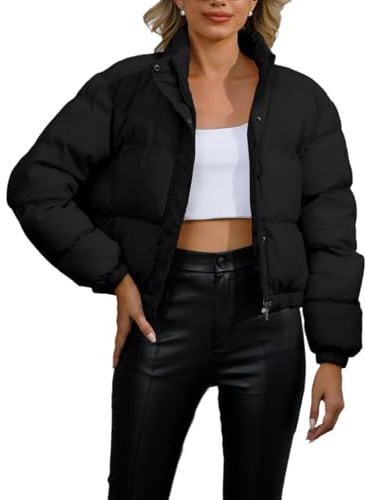 VerverSenceiy Giacca invernale stile pilota per donna, Stehkragen-Steppmantel, giacca di transizione, cappotto caldo e corto con tasche laterali, dettagli con cerniera e bottoni (Nero,S)
