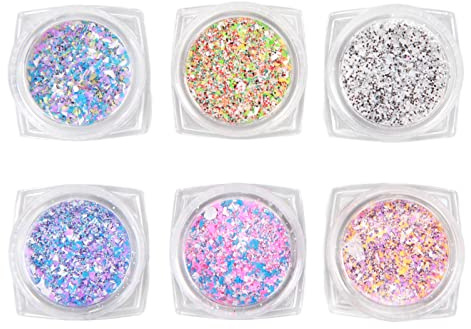 BRRNOO 6 Cajas de Polvo de para Uñas, Purpurina Brillante con Efecto Azúcar para Decoración de Uñas DIY, con Colores Brillantes únicos, Ideal para Artistas de Uñas y Principiantes