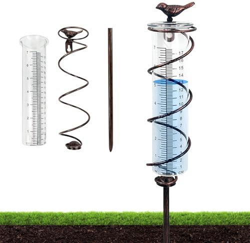 PORFOYO Pluviometro esterno giardino antigelo, pluviometro in vetro con telaio in metallo, uccello in ghisa, pluviometro decorativo per esterno