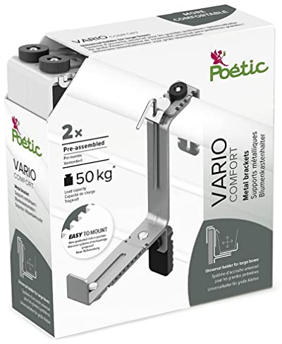 POETIC 516708 Vario Comfort Blumenkastenhalter, für Geländerbreiten von 4 - 12 cm, besonders geeignet für große Kästen, weiß (Verpackungen Kann Variieren)