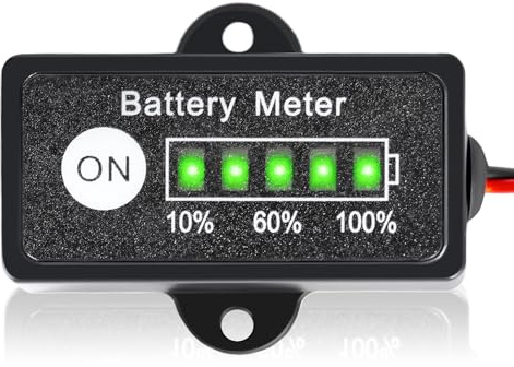 Mislezy 12V Battery Meter Lead-Acid Battery Indicator Fuel Gauge Ba-ttery Monitor and Tester for Motorcycle Golf Carts Car Marine ATV with 5 Segments LED Indicator