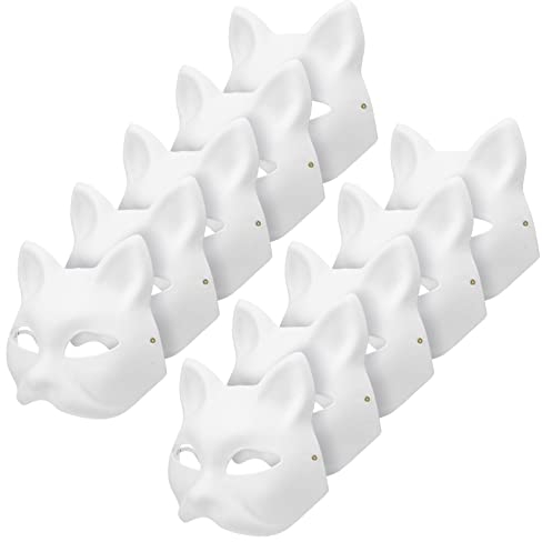 Toyvian Lot de 10 masques de chat à peindre - Demi-masques blancs pour mascarade, Halloween, enfants, cosplay, costume, cadeaux d'invités
