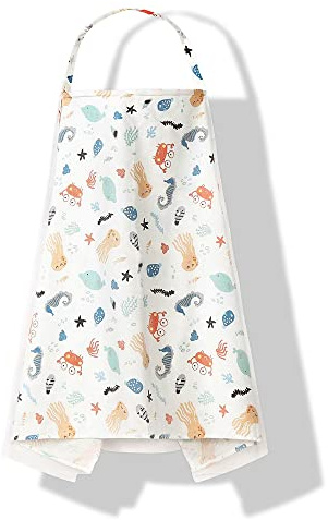 Boerni Large Nursing Cover, Breathable Breastfeeding Cover, Soft Breastfeeding Cover up for Full Privacy Breastfeeding Protection … (White Ocean)