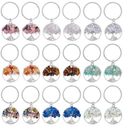 SUPERFINDINGS 36 Pz 9 Stili Albero Della Vita Portachiavi Pietre di Cristallo Naturale Fatto A Mano Fai Da Te Portachiavi Ciondolo Pietre Preziose Ciondolo per Borsa Fai Da Te