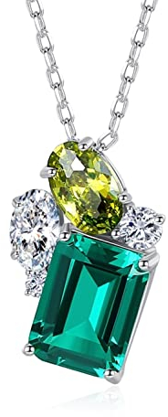Bellitia Damen Halskette mit Smaragd und Peridot, 925 Sterling Silber Geburtsstein Kette im Smaragdschliff