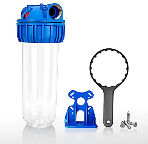 Lafiucy 10 pollici trasparente alloggiamento del filtro dell'acqua standard, versione più spessa, 1ingresso/uscita porta in ottone, staffa, 4 viti, chiave