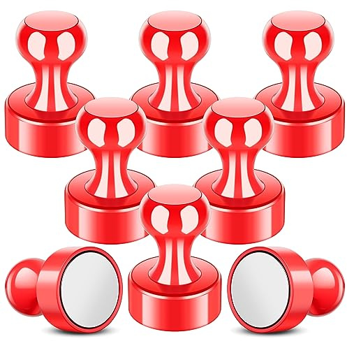 FINDMAG 8 Pack Red Strong Fridge Magnets, 12×16mm Magnetic Push Pins | Whiteboard Magnets for Crafts, Planner, School, Office and Noticeboard, Easy Grip Neodymium Design for Notes and Photos