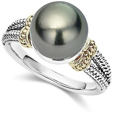 XRCXBLSC Anillo de plata de ley 925 con perlas grises talladas de imitación para boda, joyería elegante para mujer, anillo de compromiso, boda, promesa, anillos de perlas de corte redondo para mujer,