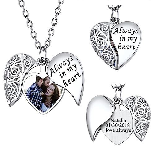 FindChic Collana Medaglione Cuore Apribile Rosa Scavata con Foto Personalizzata Collana Donna con Foto Personalizzata Collana Cuore Portafoto Personalizzato Regalo per Donna Ragazza