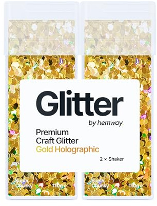 Hemway Craft Glitter Shaker Gold Holographic 110g x2 Pack Super Chunky | for Resin & Epoxy Crafts, Christmas Art Supplies, Nail, Body, Face, Eye, Festival, Crafting, Slime, Sparkle