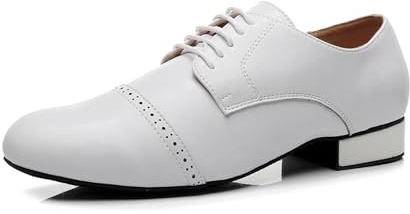 SWDZM Zapatos De Baile De Salón De Cuero Estándar De Los Hombres De La Práctica De Tacón Bajo,9010,Blanco,Ante,42 EU