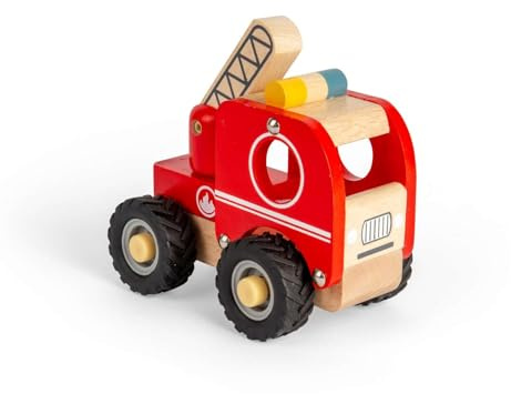 Bigjigs Toys Mini Fire Truck - Red Wooden Fire Engine, Small Emergency Service Vehicle, Kids Fireman Engines, Gifts For Toddlers, Age 12+ Months