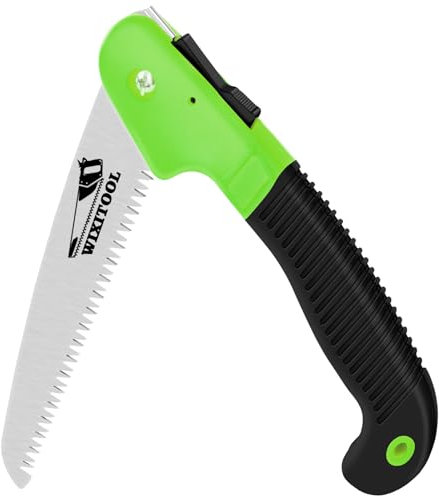 Folding Hand Saw, Pruning Saw for Trimming Gardening Camping Hiking PVC Bone Cutting Wood, Portable Survival Foldable Jab Saw with Rugged Blade(7) Ergonomic Non-Slip Handle Security Lock Green