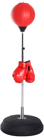 HOMCOM Punchingball Set 126-144cm Höhenverstellbar Boxstand mit Ständer Boxbirne Boxhandschuhen Pumpe freistehender Boxsack Speedball Boxen Standbox-Trainer für Erwachsene Jugendliche