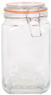 Argon Tableware 1.25L Square Glass Jar with Clip-top Lid - Airtight Kitchen Mason Jar Food Storage Preserving Container for Pickling, Chutney, Jam, Coffee, Oats