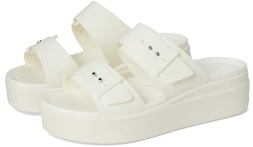 Crocs Women's Brooklyn Buckle Low Wedge Chalk 8 Medium
