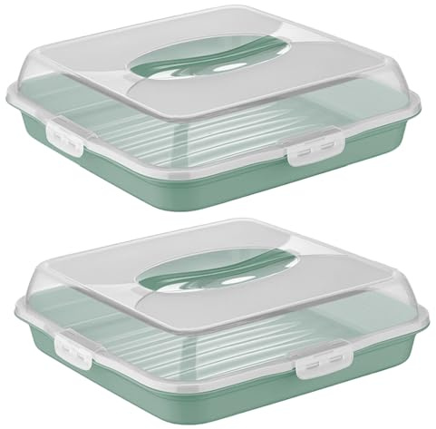BORNOVA Lot de 2 - Transport Gâteau et Pâtisserie - Rectangulaire - Hermétique - Sans BPA - Idéal pour Pique-nique et Fêtes (Vert)