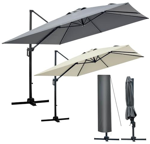 BRAST® Alu Sonnenschirm Ampelschirm | 3x3m rechteckig | 2 Modelle | inkl. Schützhülle | UV-Schutz 50+ | wetterfest rostfrei 360° | drehbar & höhenverstellbar | Grau