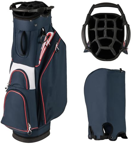 GYMAX Golf Cart Bag with 14-Way Dividers, Lightweight Golf Club Bag with Zippered Pockets Including Cooler Bag, Rain Hood, Shoulder Strap, Carry Handle, Portable Golf Bags for Men Women (Navy)