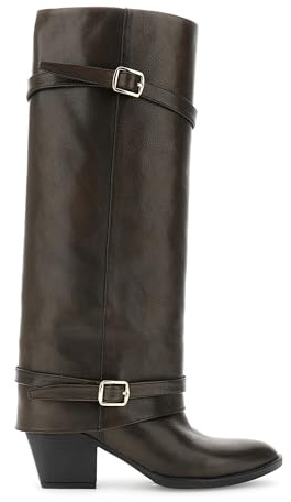 CAFèNOIR - Stivali In Pelle Con Risvolto E Fibbie, Da Donna, Colore T.moro, Taglia 39
