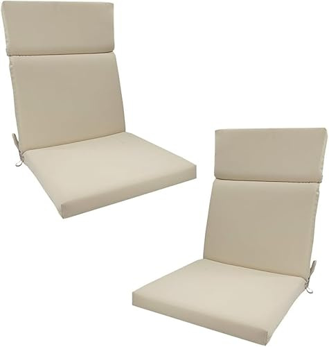 Juego de 2 Cojines Impermeables para Sillas de Jardín con Respaldo Alto, Cojín de Asiento de Espuma de Alta Densidad (3/5 cm) para Terraza, Patio o Invernadero(Beige,45 x107 x 3cm)