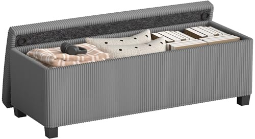 HOMCOM Sitzbank mit Stauraum Polsterbank 112 x 42 x 40 cm mit abnehmbarem Deckel, Cord-Optik, Bank Sitztruhe für Wohnzimmer, Schlafzimmer, Flur, Grau