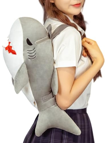 Générique Shark Backpack - Cartoon Animal Backpack Cute Soft Plush with Functional Zipper, Durable School Carry Bags for | Reliable for, Grey, Se référer au descriptif