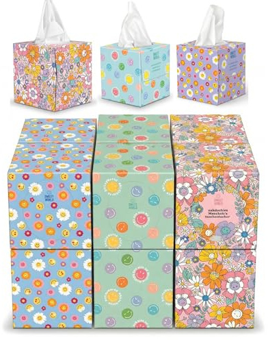 SMILEYWORLD Fazzoletti di Carta 3 Veli – 576 Fogli (12 Scatole Cubo x 48) – Fazzoletti Ultra Morbidi e Resistenti – Scatola Fazzoletti Design (BLOOM EDITION)