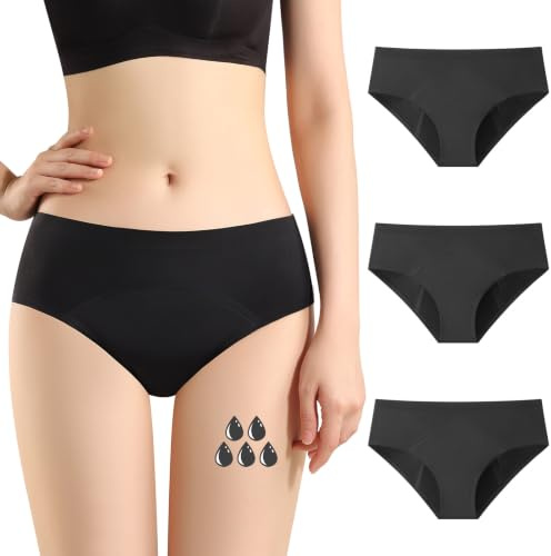 FOTOOL Sömlösa menstruationsunderkläder för flickor tonåringar kvinnor bikini simbyxor badkläder svart 3 stycken (3 Black, L)
