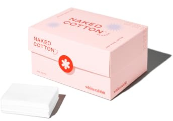 White Rabbit – Naked Cotton Classic – Premium 100% Cotton Pads for Toner Use, Makeup Remover, and Masks | Unbleached, Lint-Free, Extra Soft | Korean Skin Care Product (200 Count)