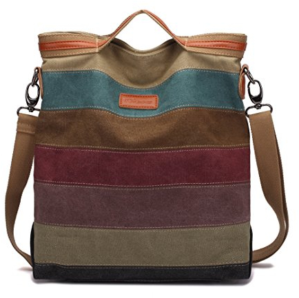 Damen Handtasche,KAUKKO Multi Color Striped Canvas Damen Handtasche Damen Wildleder Schultertasch Umhängetasche Für Frauen und Mädchen