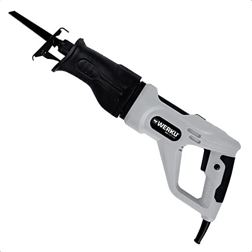 Werku WK403160, Sierra Sable, Potencia 710 W, Capacidad de Corte 115 mm, Cabezal Graduable, Portasierras Automático, Incluye 2 Hojas de Sierra