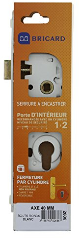 Serrure pour porte de cave ou service, Bricard 2686, coffre étroit, sans cylindre, blanc