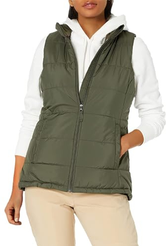 Amazon Essentials Women's Mid-Weight Puffer Vest, Olive, Large