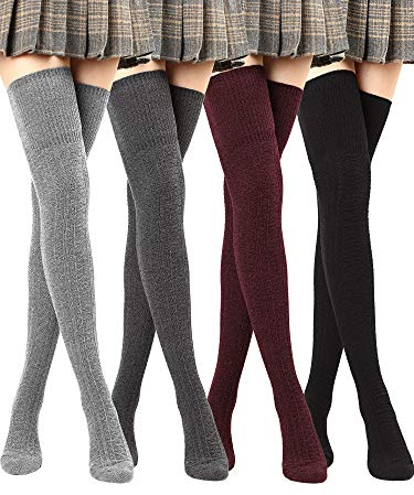 Overknee-Strümpfe für Damen, oberschenkelhohe Strümpfe, Baumwolle, lange Stiefelsocken - - Large