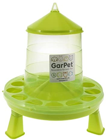GarPet Futterautomat Hühner mit Stand Füßen grün Geflügel Futterspender Futtertrog 2 Kg Wachteln Trog Automatisch groß