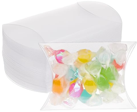 BENECREAT 50PCS Scatola di Favore per Cuscino in Plastica Trasparente 9x7x2.5cm Scatola Regalo per Dolciumi per Scatola di Imballaggio per Feste di