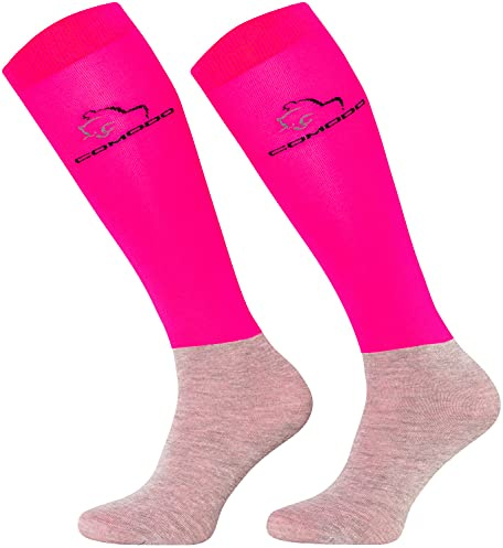 TODO Comodo Reitsocken Atmungsaktiv STPJM | Elastisch Reitstrümpfe Damen, Herren, Kinder Reiter Kniestrümpfe (STPJM - HK NEON PINK 14, 31-34)