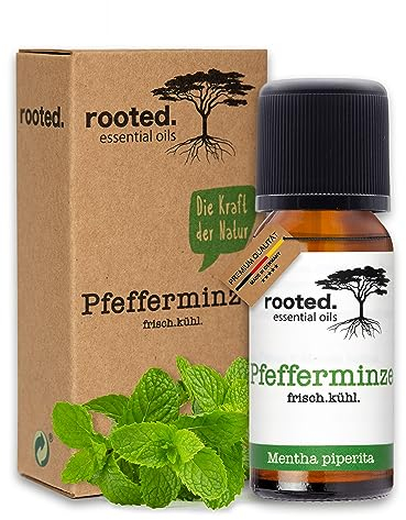 rooted.® BIO Pfefferminzöl 10ml [100% NATURREIN] - Echte Pfefferminze - Mentha piperita - Ätherisches Öl für Aromatherapie, Duftlampe, Diffusoren, Raumduft, Duftkerzen und -Seifen