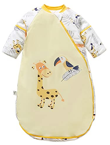 Chilsuessy Baby Winter Schlafsack mit abnehmbaren ärmeln 3.5 Tog Warm Schlafsack Langarm Kinderschlafsack Babyschlafsack aus ganz soft natürlich Baumwolle, Giraffe/3.5 Tog, L/Babyhöhe 80-90cm