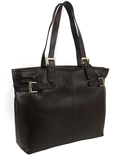 Gigi Große Damen-Arbeitstasche aus weichem Leder, dunkelbraun, Large