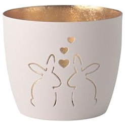 Giftcompany Windlicht Madras Hasen Eisen Höhe 8,5 cm weiß Gold