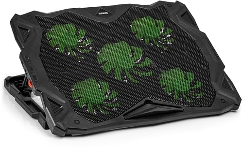 Duronic Laptop Cooling Pad LC1, Ergonomic Cooler with 5 Quiet Cooling Fans, Lightweight, Adjustable Height and LED lights, Perfect for Work, Study and Gaming