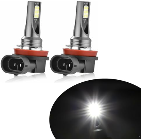 Nowkont Pack-2 Car H8/H11 LED Fog Light Bulb, 1500LM 3030-12SMD 360 Degree Lighting High Brightness Tail Light, 50000H 6000K Stable Light Source Reversing Light, Universal for Most Cars (White)