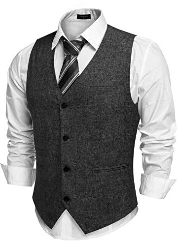 COOFANDY Herren Anzug Westen Slim fit Elegant Hochzeit Anzugweste Klassische Casual Businessweste Formelle Smoking Westen mit Taschen Schwarz XL