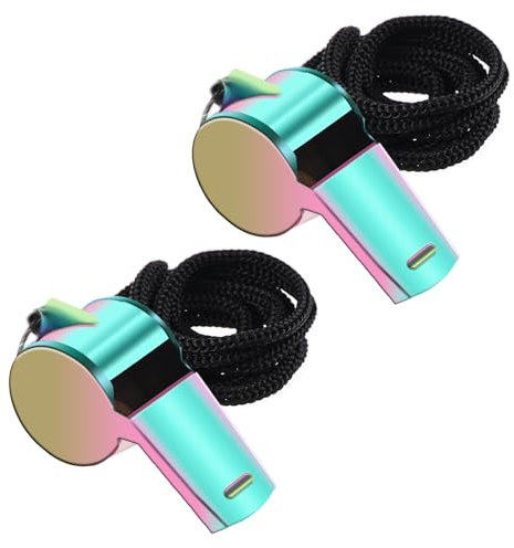 DIVINA VITAE 2 Stücke Edelstahl Trillerpfeife Schiedsrichter Pfeife Set Whistle Mit Abnehmbare Schlüsselband Trillerpfeife Laut Notfall Für Sportunterricht Trainer Schiedsrichter（Schillernde）