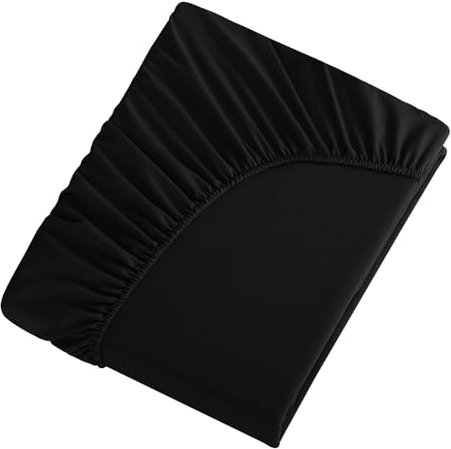 Tifschlaf Spannbettlaken 140x200cm Schwarz Bettlaken - Spannbetttuch 140x200 aus Weich Mikrofaser, Betttuch Bett Laken Bezug 140 x 200 30 cm Tiefe Tasche, Bed Fitted Sheet Bedsheet