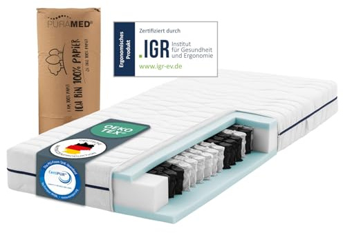 PURAMED Taschenfederkernmatratze 80x200 cm | Härtegrad H2 | Höhe 20 cm | ergonomische 7-Zonen Matratze | waschbarer Mikrofaser-Bezug | Oeko-TEX® & CertiPUR Zertifiziert | produziert in Deutschland